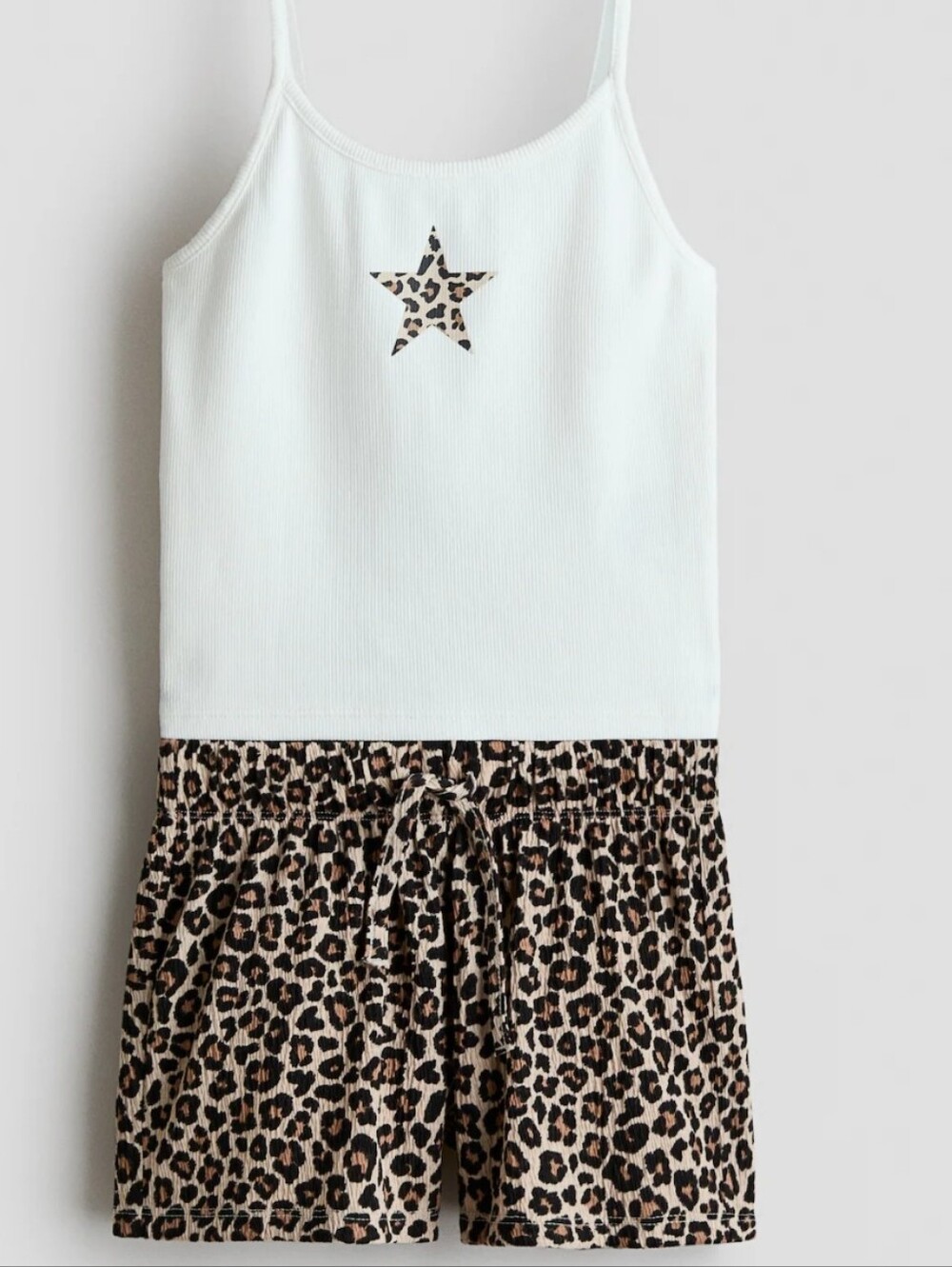 H&M White Tank Top with Leopard Star and Matching Leopard Shorts